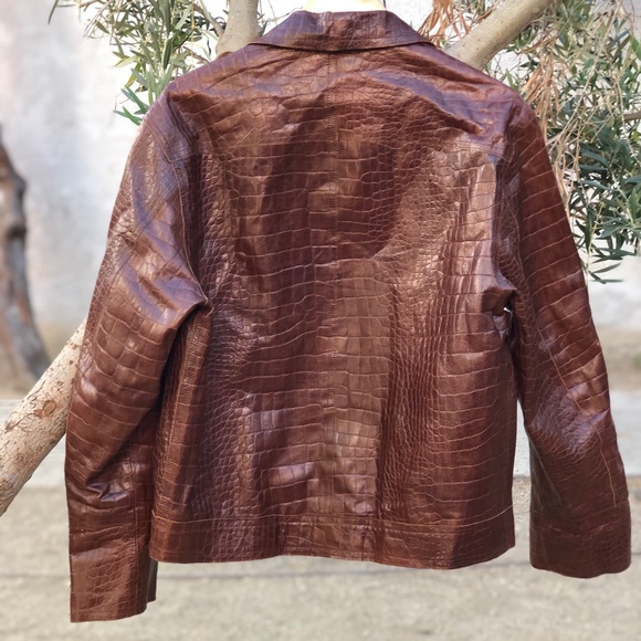 VTG Unisex Vera Pelle Lavorazione 🇮🇹 Croc Embossed Sz M - Picture 5 of 15